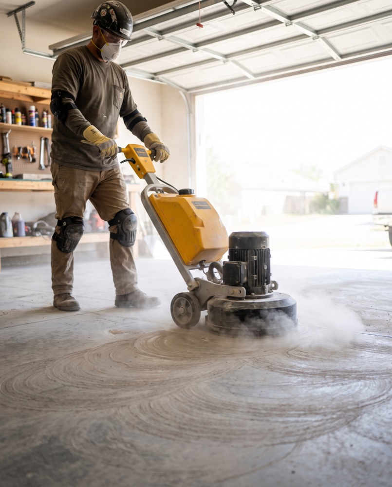 Diamond grinding a concrete slab to prep it for an epoxy coating